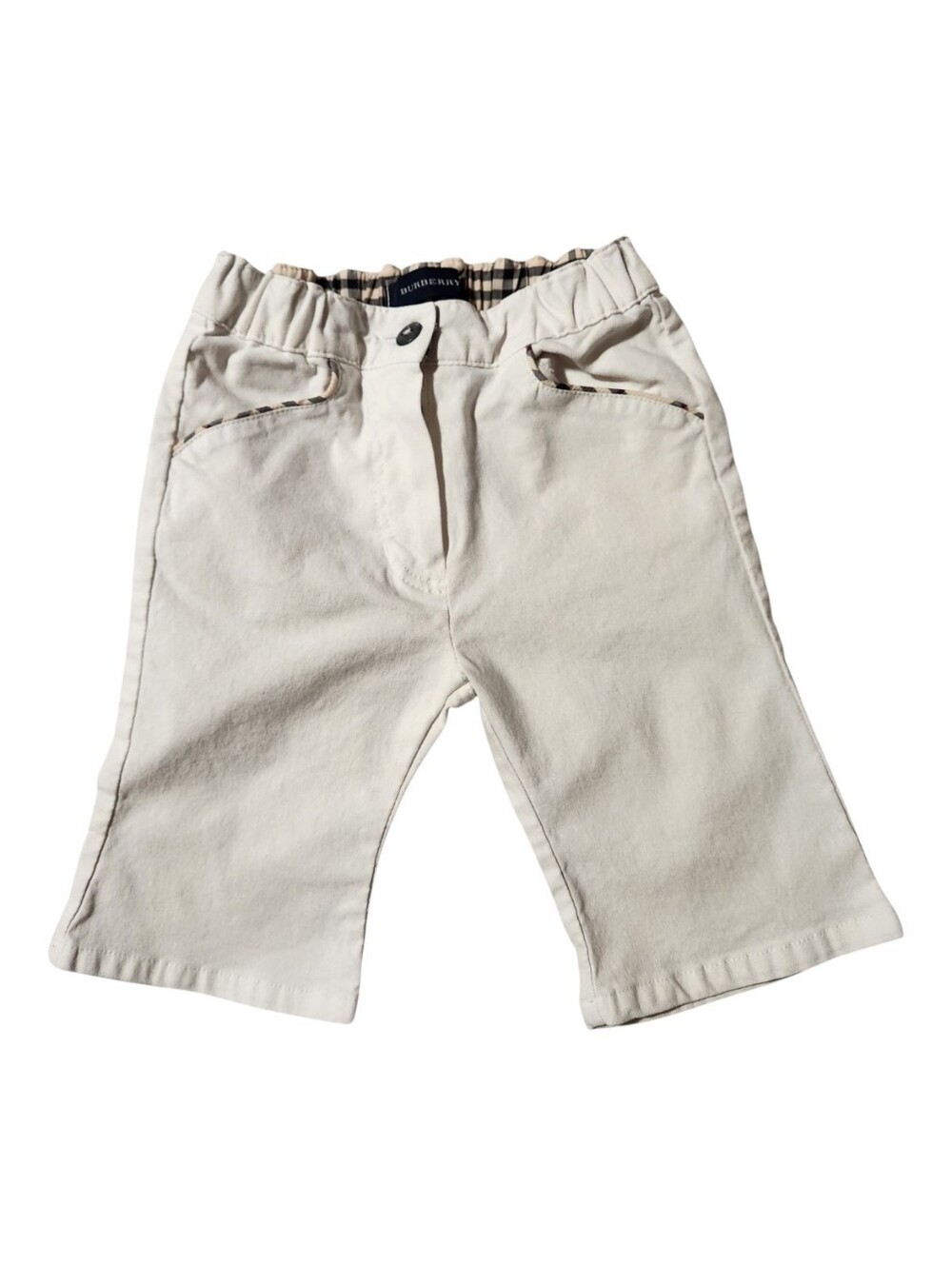 Authentic Vtg Burberry Baby White Pants with Nova Check Trim Pockets Sz 3M